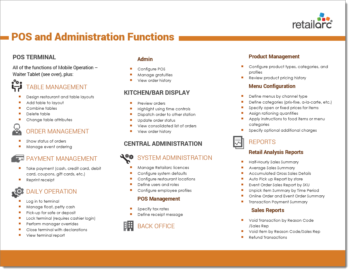 Link to open PDF of POS and Administration feature sheet